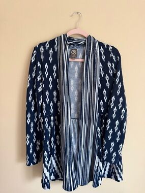 Charming Charlie Navy & White Patterned Open-Front Cardigan